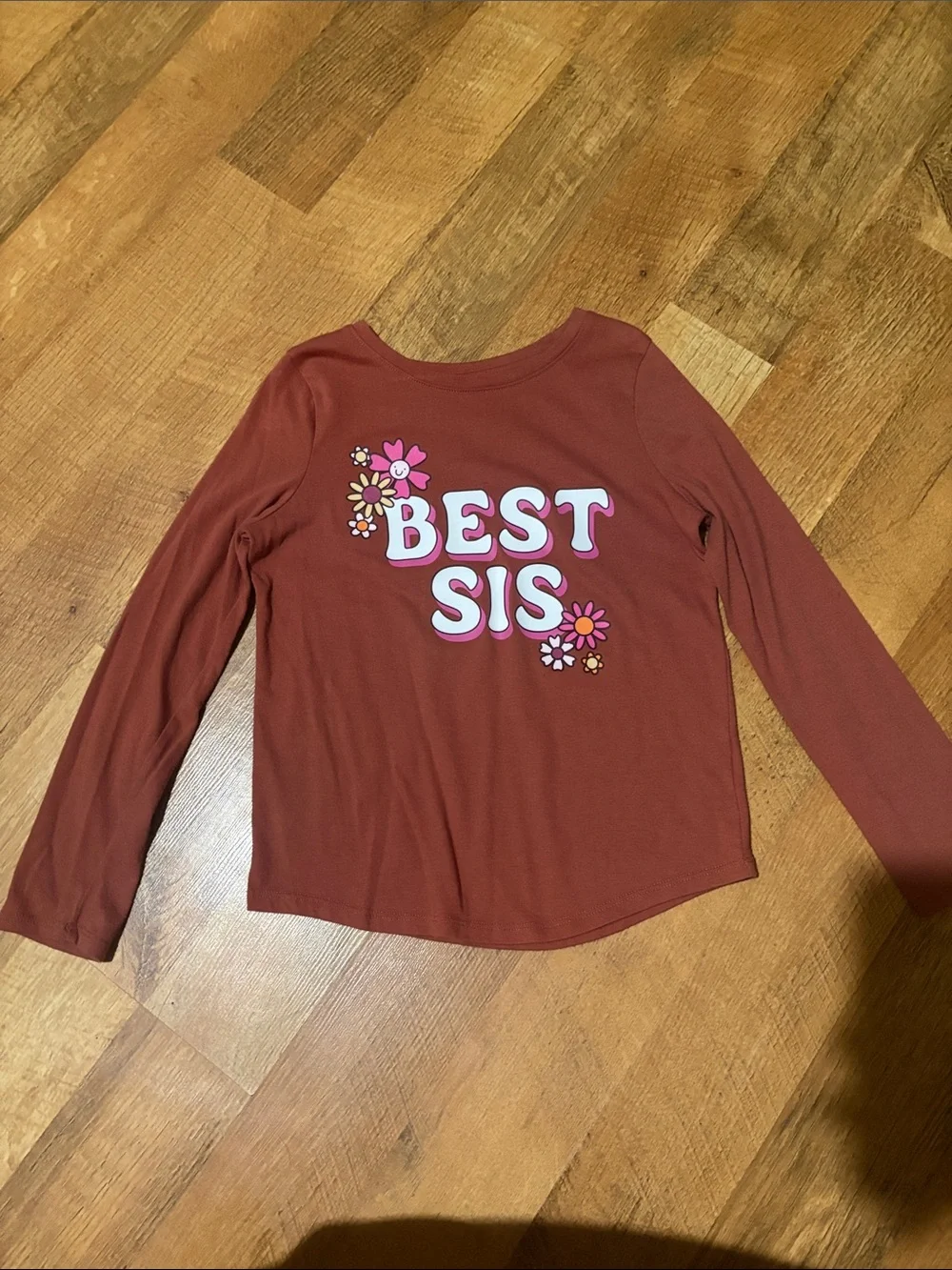 Cat & Jack Girls' Rust Long-Sleeve 'Best Sis' Graphic Tee
